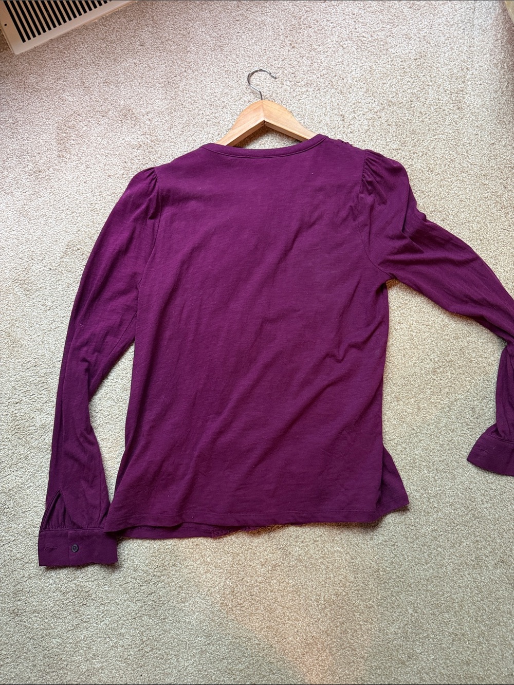 Purple Boden Ruffle Front Button-Up Top - Picture 5 of 5